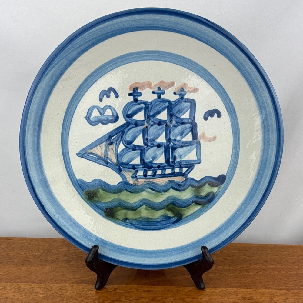 Mary Hadley ship & whale collection large 10 7/8” pottery dinner plate